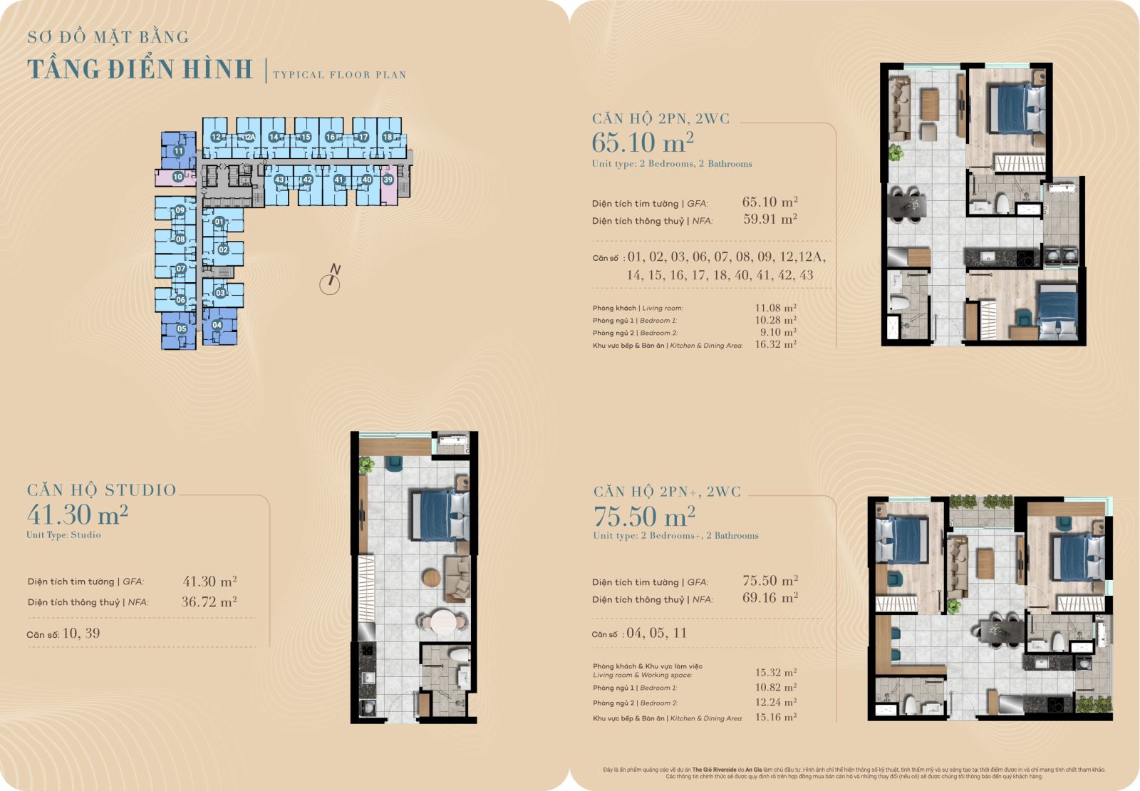 Mặt bằng tòa Gió Nam - The Gió Riverside