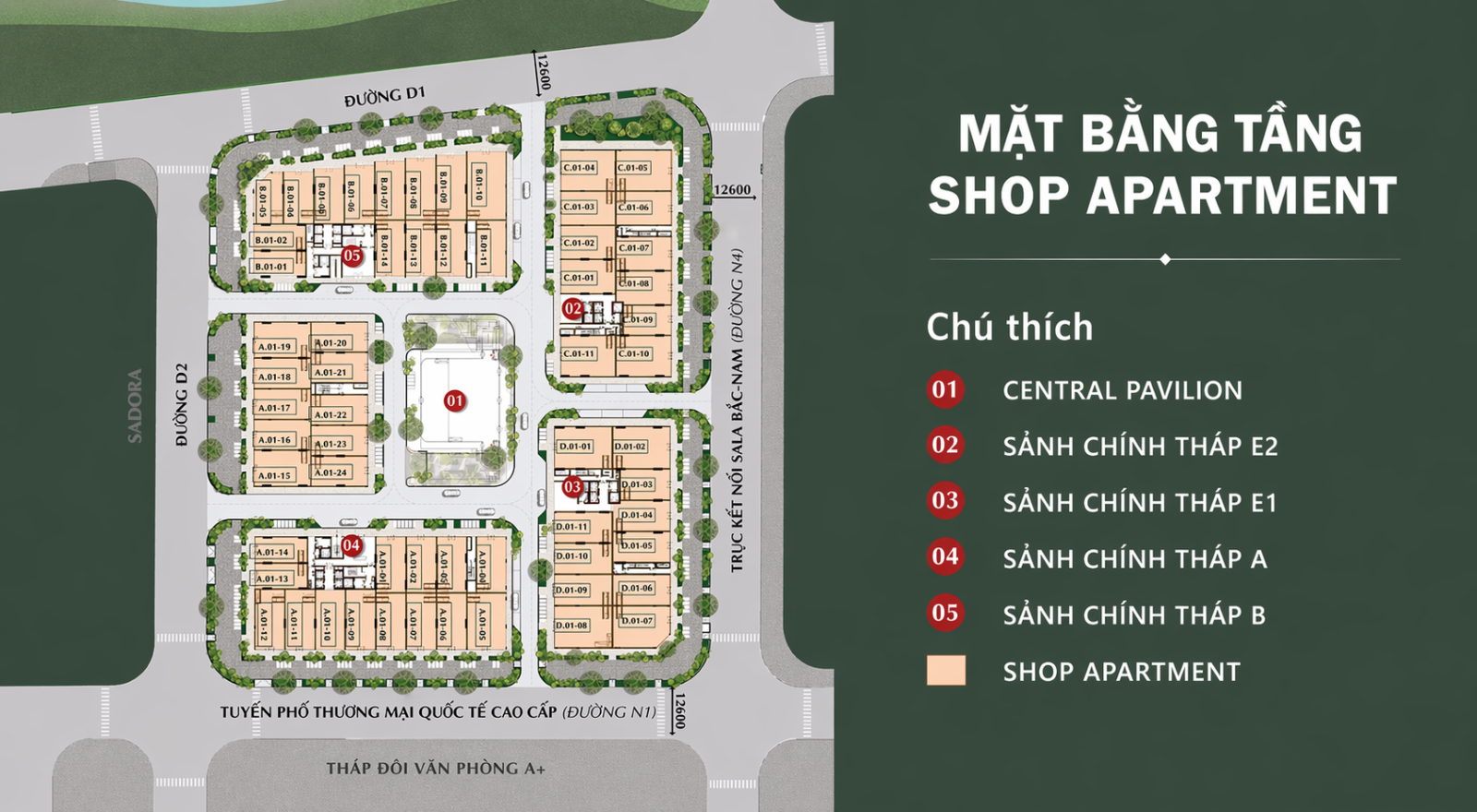 Mặt bằng tầng shop Sarene Residence