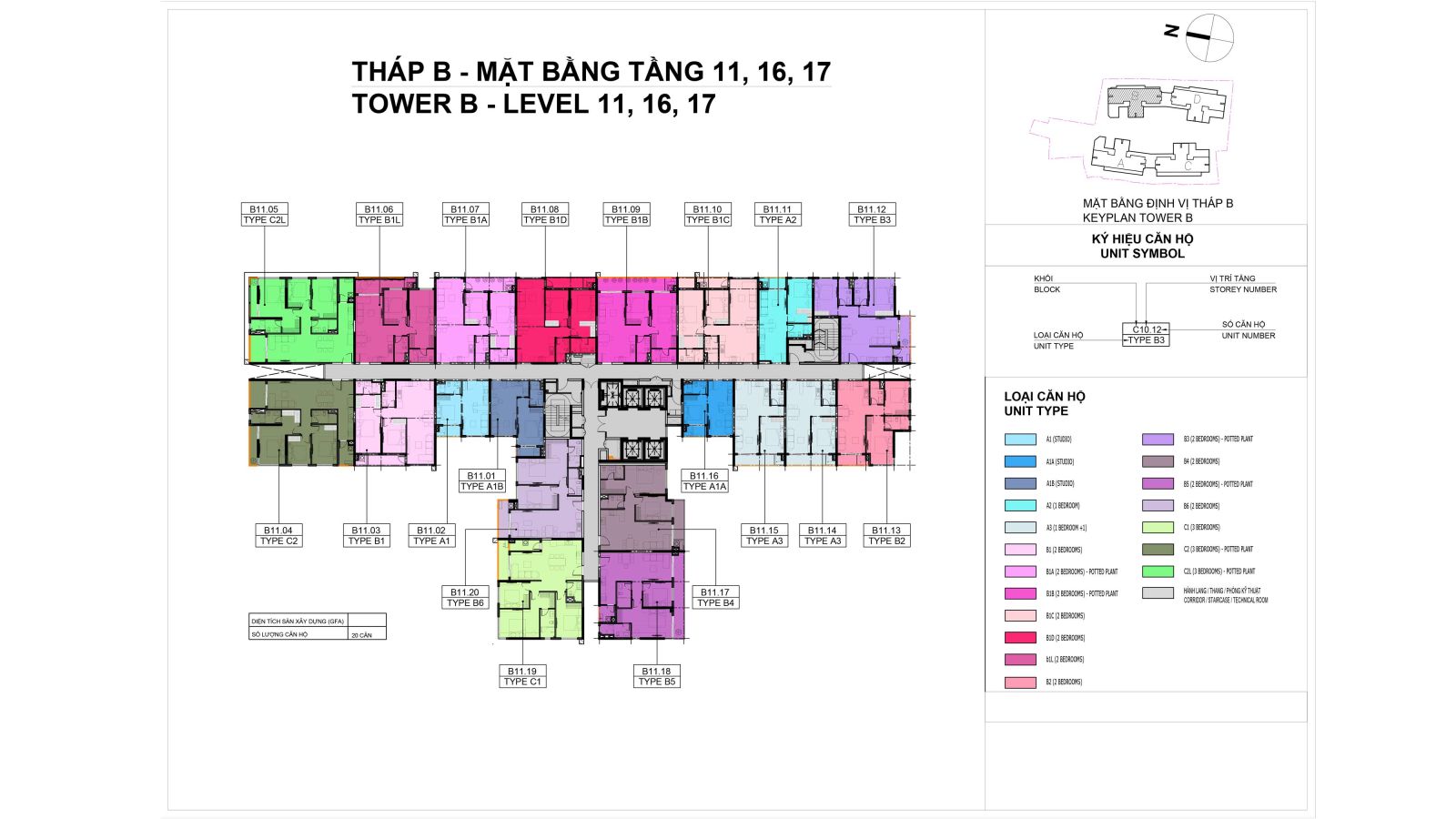 Mặt bằng tầng 11,16,17 tháp B dự án Elysian Lò Lu