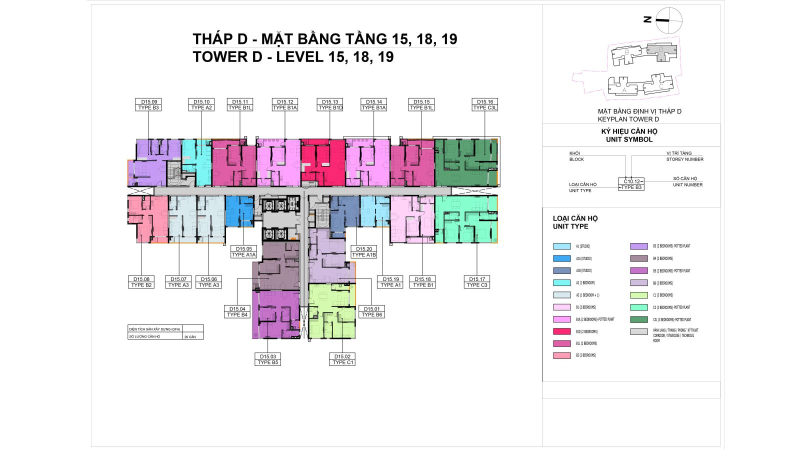 Mặt bằng tầng 15,18,19 tháp D dự án Elysian Lò Lu