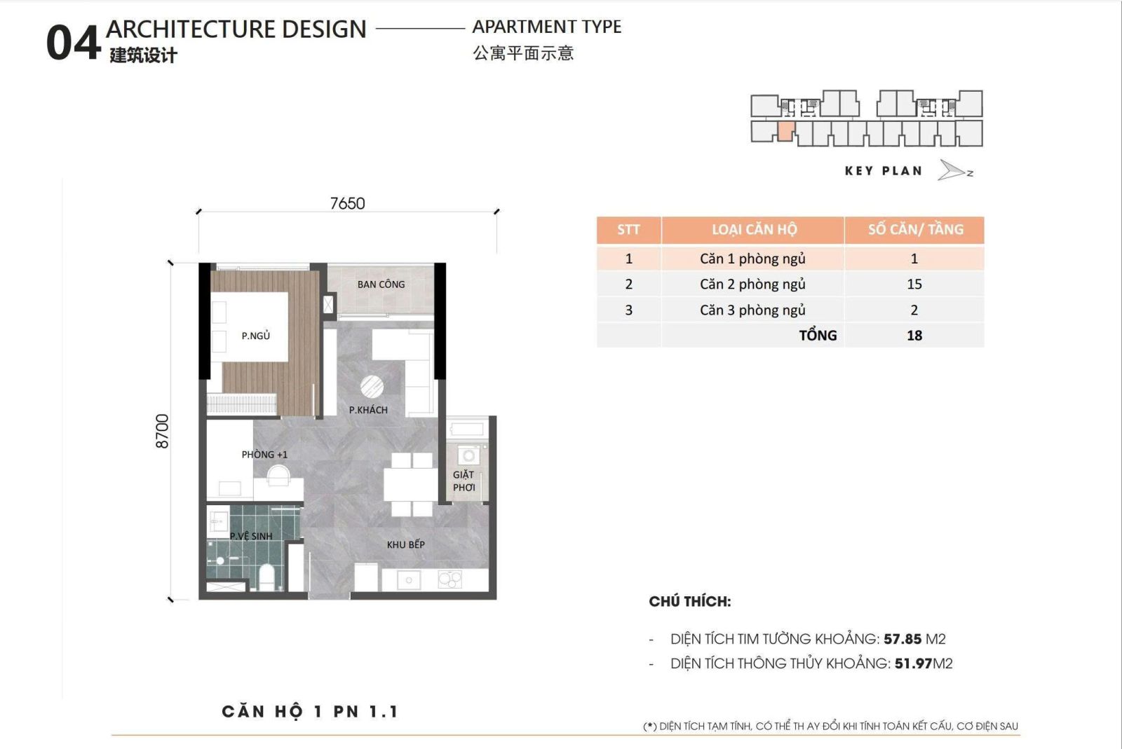 Layout căn hộ 1 phòng ngủ Ansana By Kita