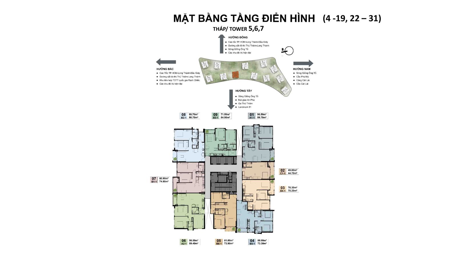 Mặt bằng tầng 4 -19, 22- 31 Tháp 5,6,7 The Privé