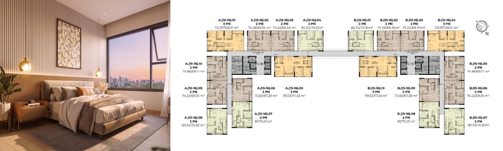 Mặt bằng tầng 15 - 16 Essensia Sky Nam Sài Gòn.