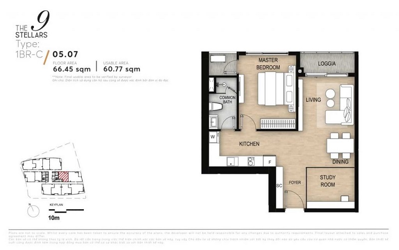 Căn hộ 1 phòng ngủ The Alta height