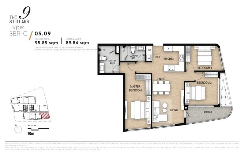 Căn hộ 3 phòng ngủ The Alta height